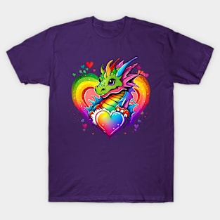 Adorable Dragon's Rainbow Heart Burst Tee T-Shirt